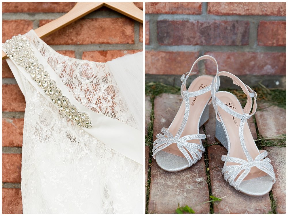 collage of wedding dress and shoes