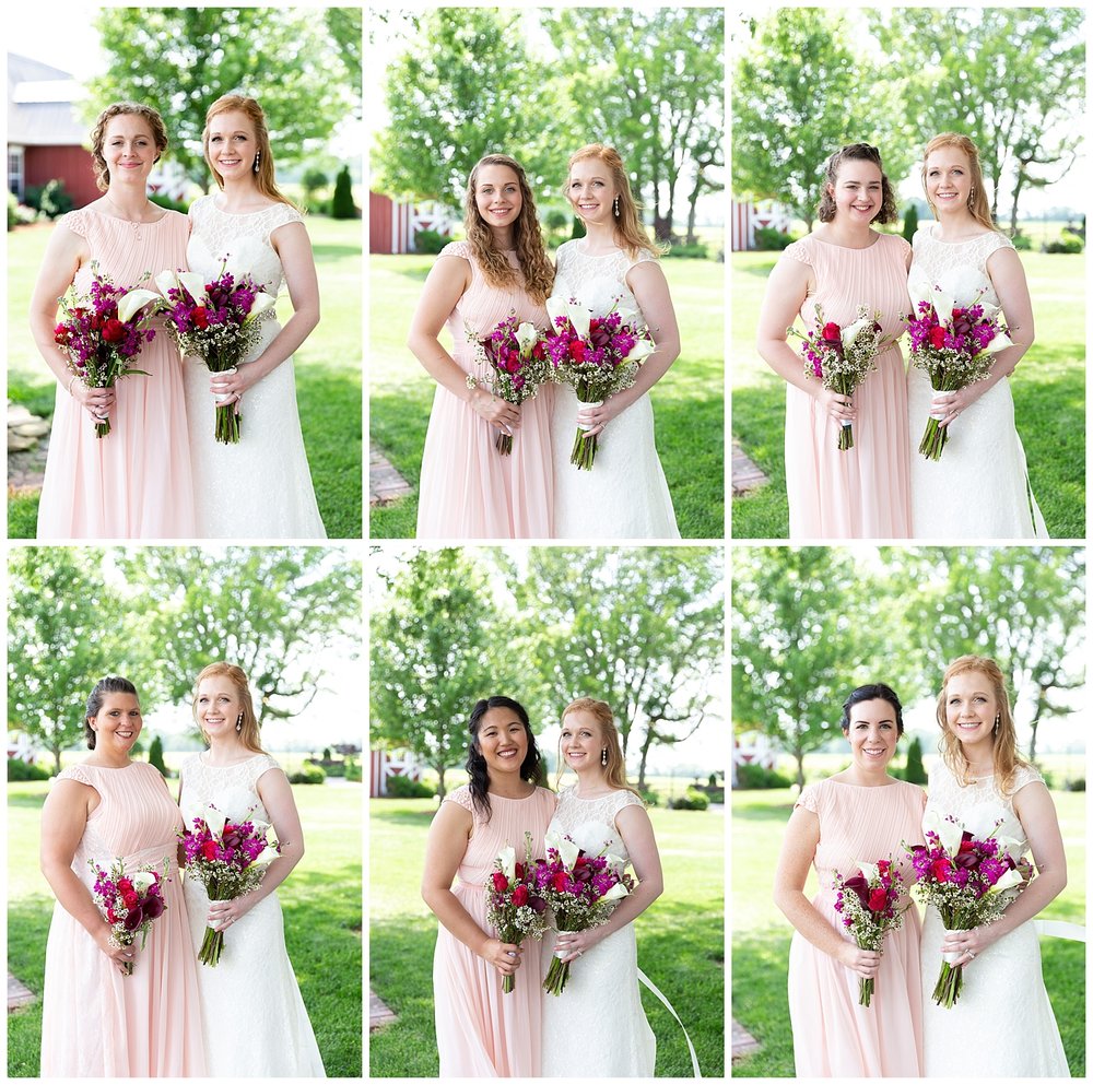 each bridesmaid with the bride