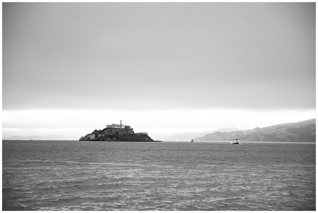 black and white of alcatraz