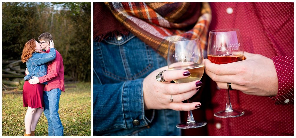 fall anniversary session with wine