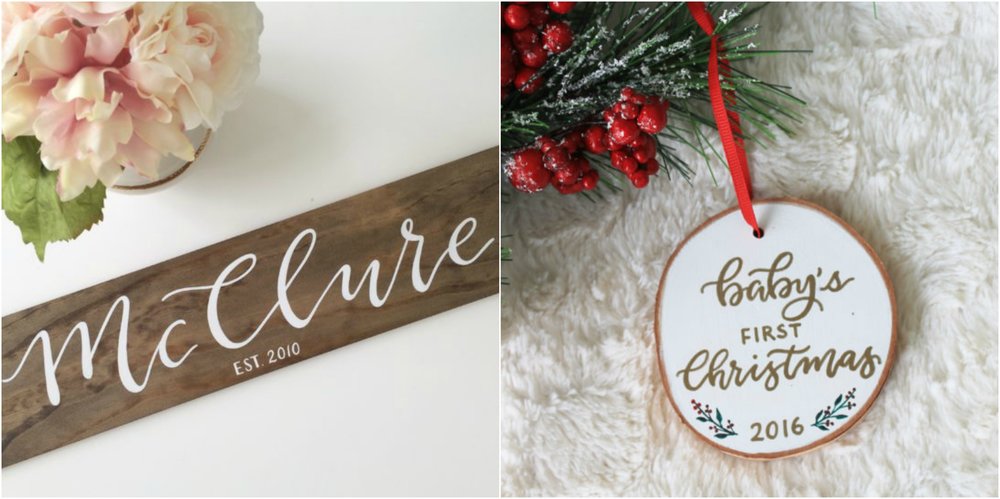  Custom Hand lettered Name Sign and Ornament from Letter and Adore 