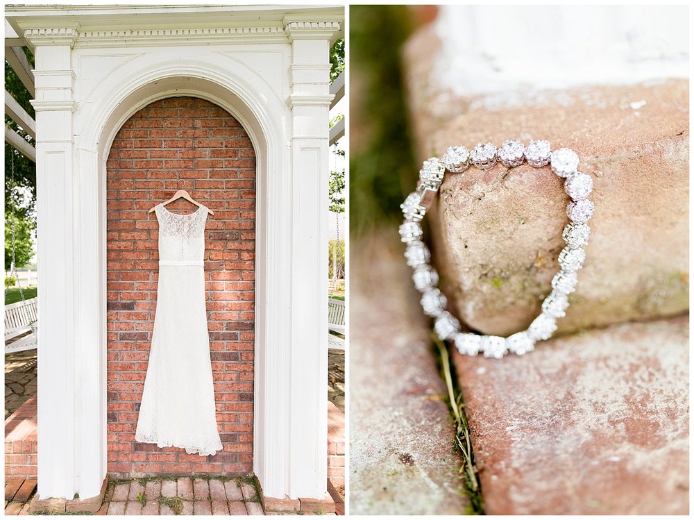 collage of wedding dress and bracelet