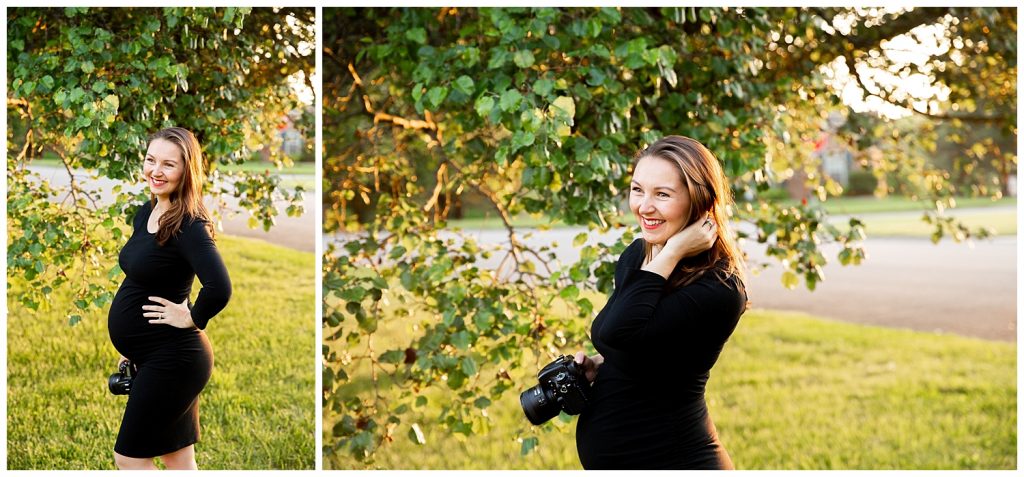 pregnant woman laughing and posing