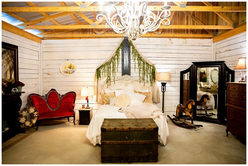 bed in rustic bridal suite