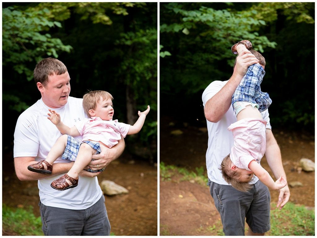 collage of dad playing with little boy