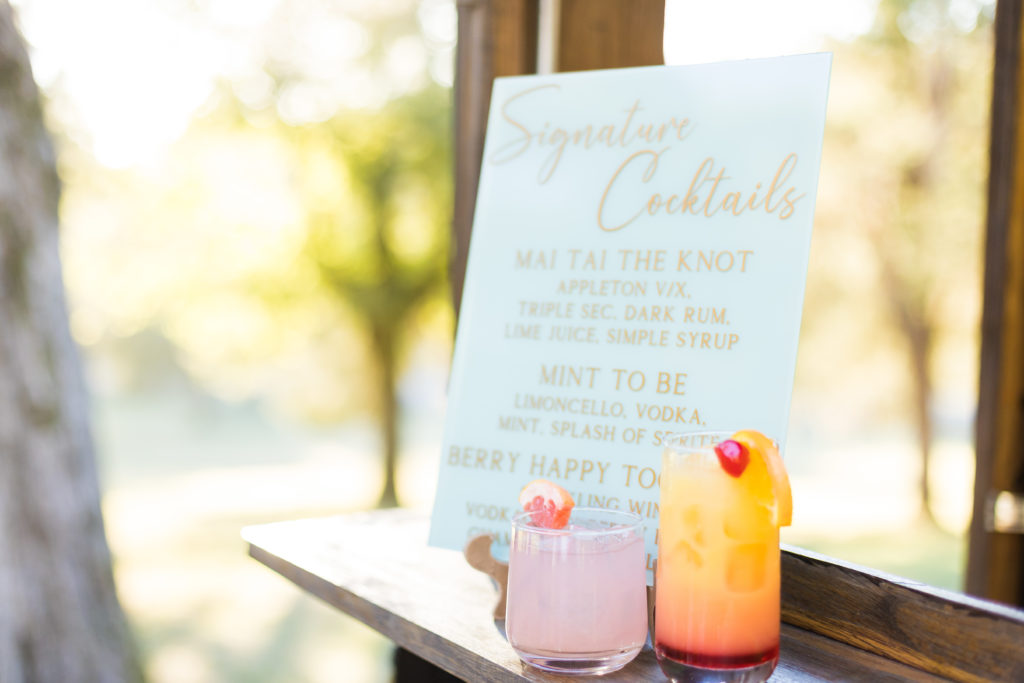 signature cocktails at wedding